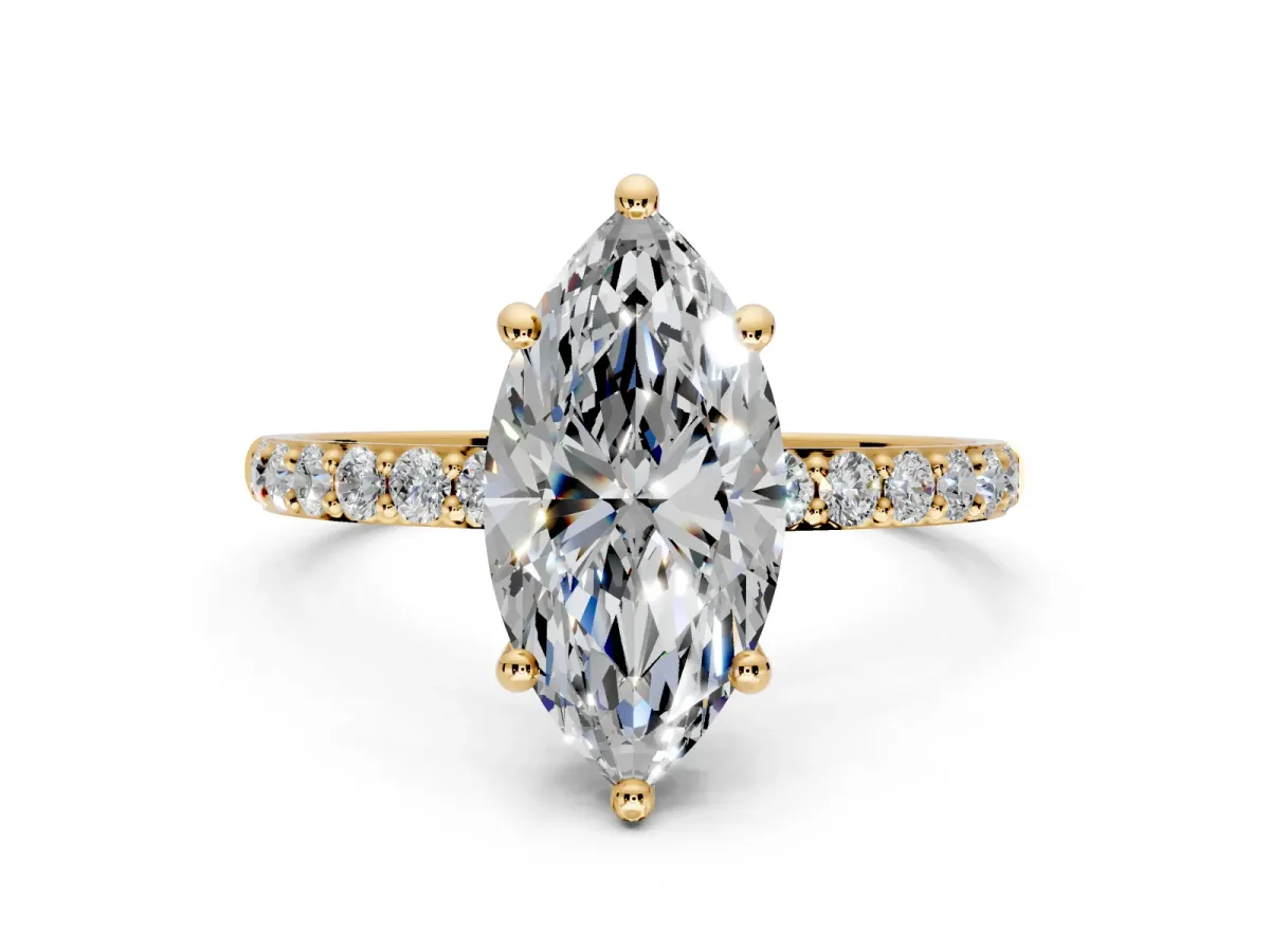 Solitaire Engagement Ring Setting for Marquise Center with Pave Accents and Prong Head in Yellow Gold