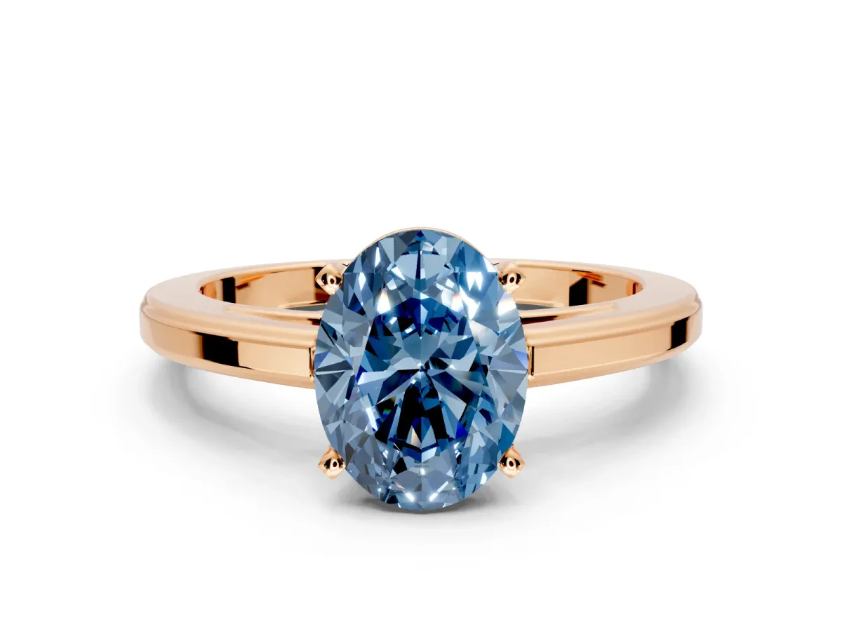 Solitaire Engagement Ring Setting for Fancy Blue Oval Center with Flat-Sided Plain Band and Prong Head in Rose Gold