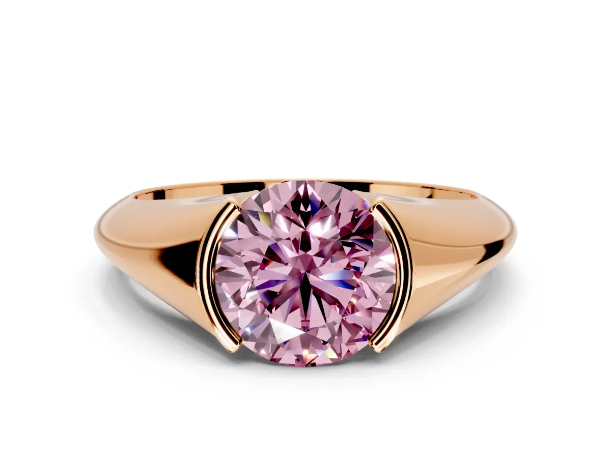 Tension Engagement Ring Setting for Fancy Pink Round Cut Center with Wide Tapered Band and Tension Head in Rose Gold