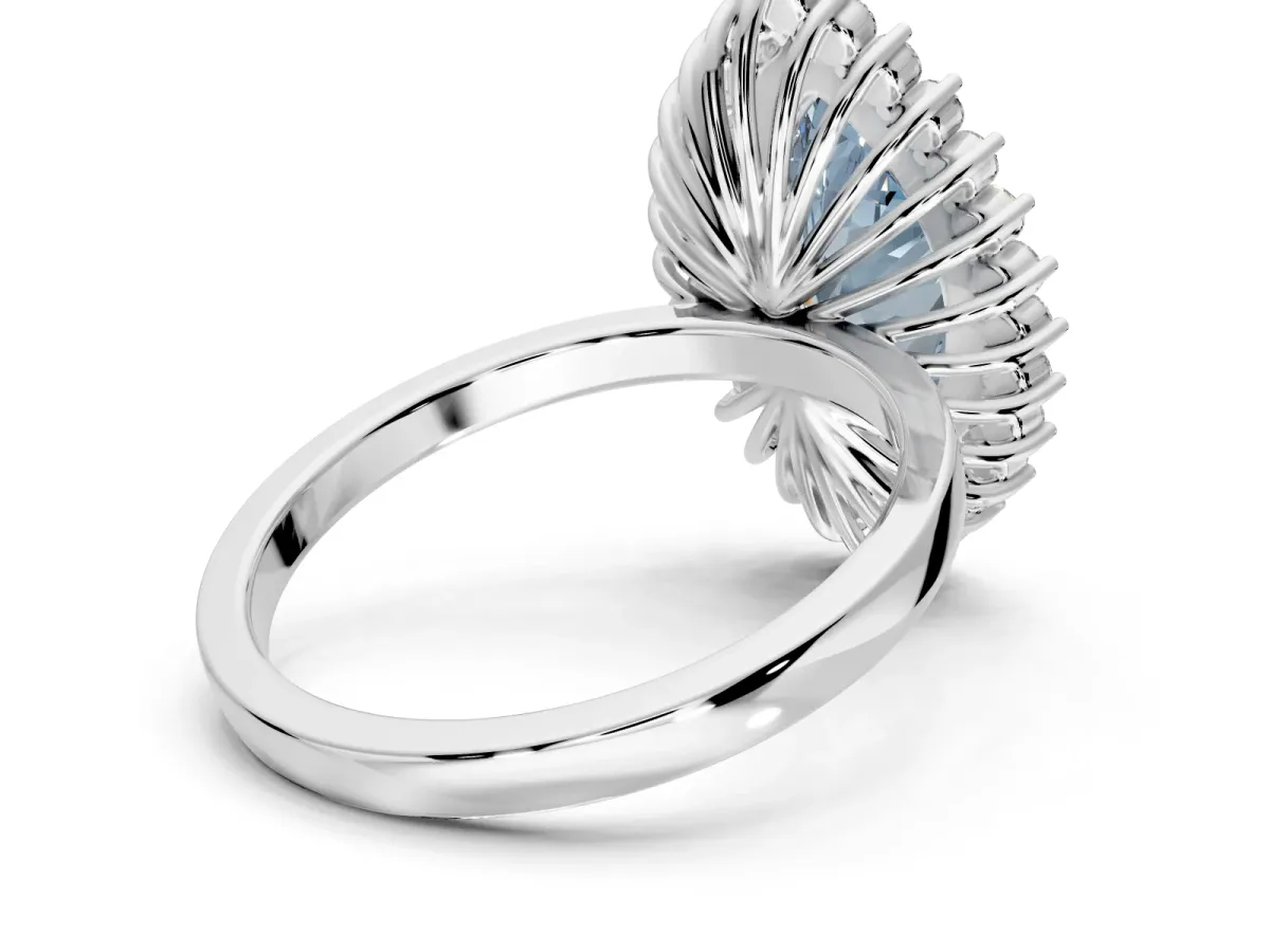 Halo Engagement Ring Setting for Fancy Blue Marquise Center with Milgrain Bezel Rim, Plain Band and Prong Head in Platinum