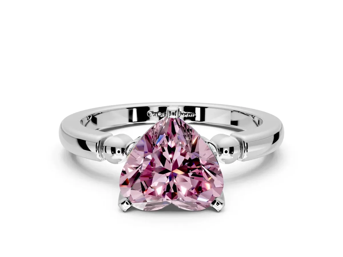 Solitaire Engagement Ring Setting for Fancy Pink Heart-Shaped Center with Beaded Shoulders and Prong Head in Sterling Silver