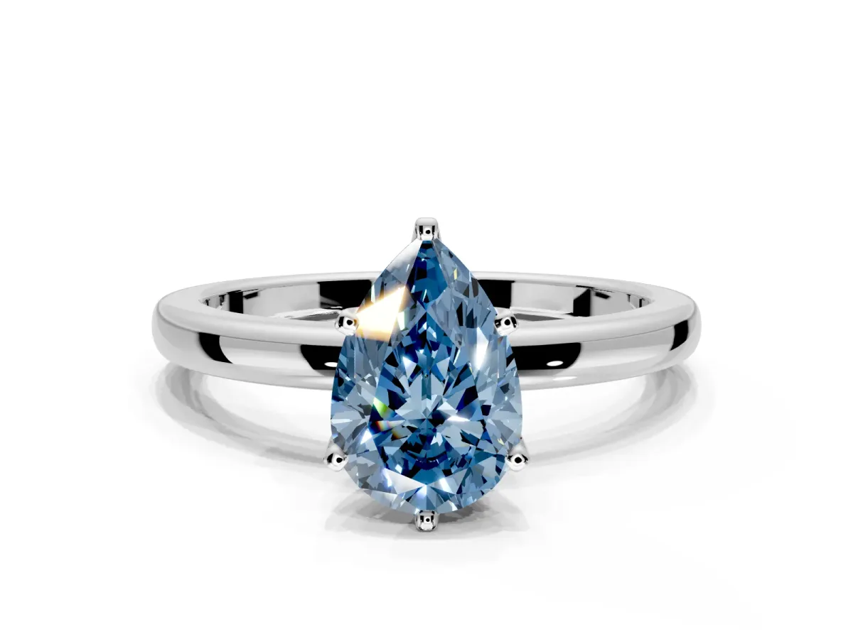 Solitaire Engagement Ring Setting for Fancy Blue Pear-Shaped Center with Plain Band and Tulip Prong Head in Sterling Silver
