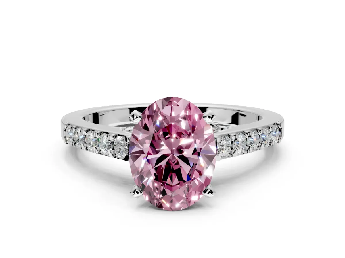 Solitaire Engagement Ring Setting for Fancy Pink Oval Center with Crossover Accents and Prong Head in Platinum