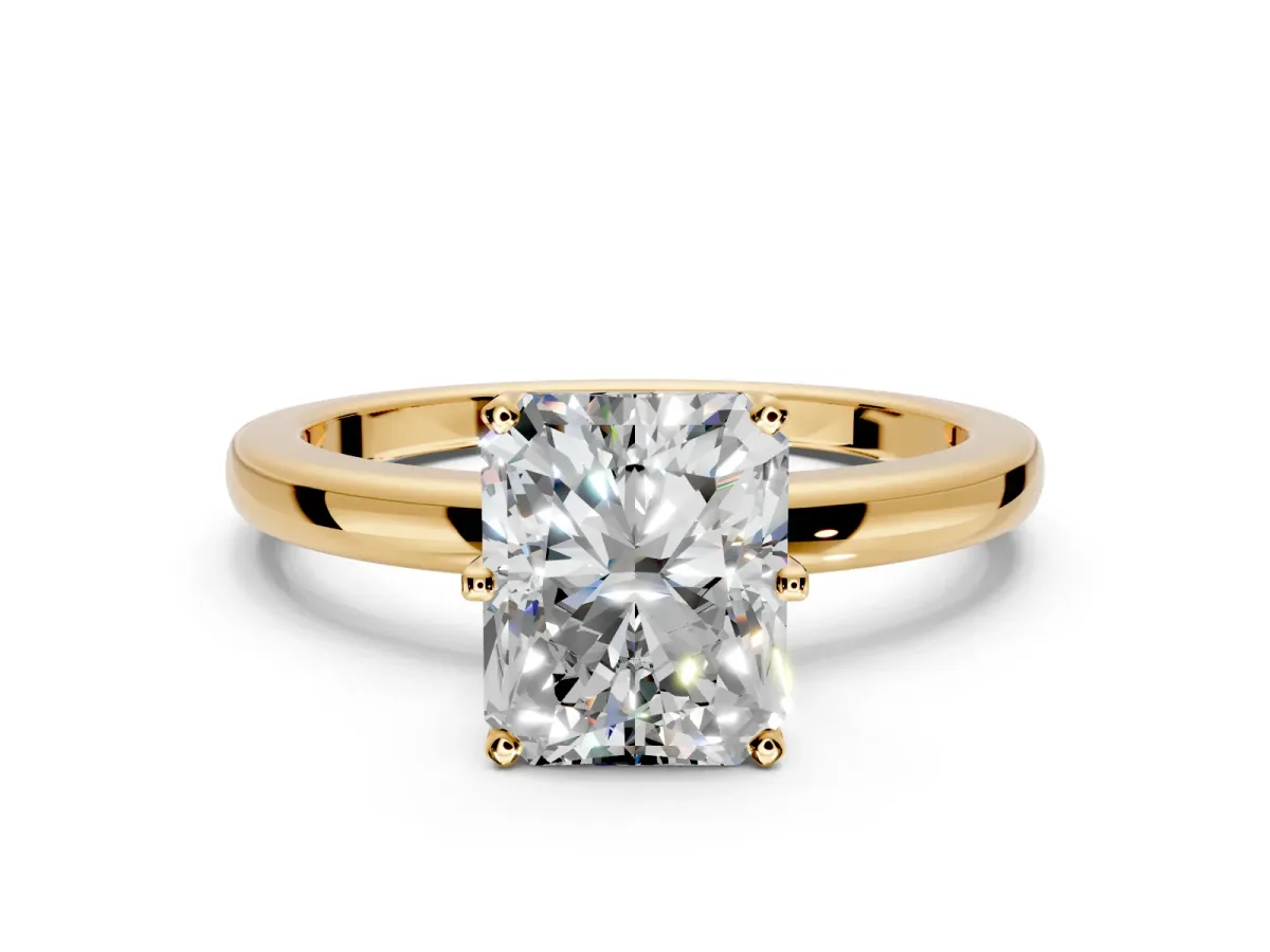Solitaire Engagement Ring Setting for Radiant Cut Center with Plain Band and Tulip Prong Head in Yellow Gold