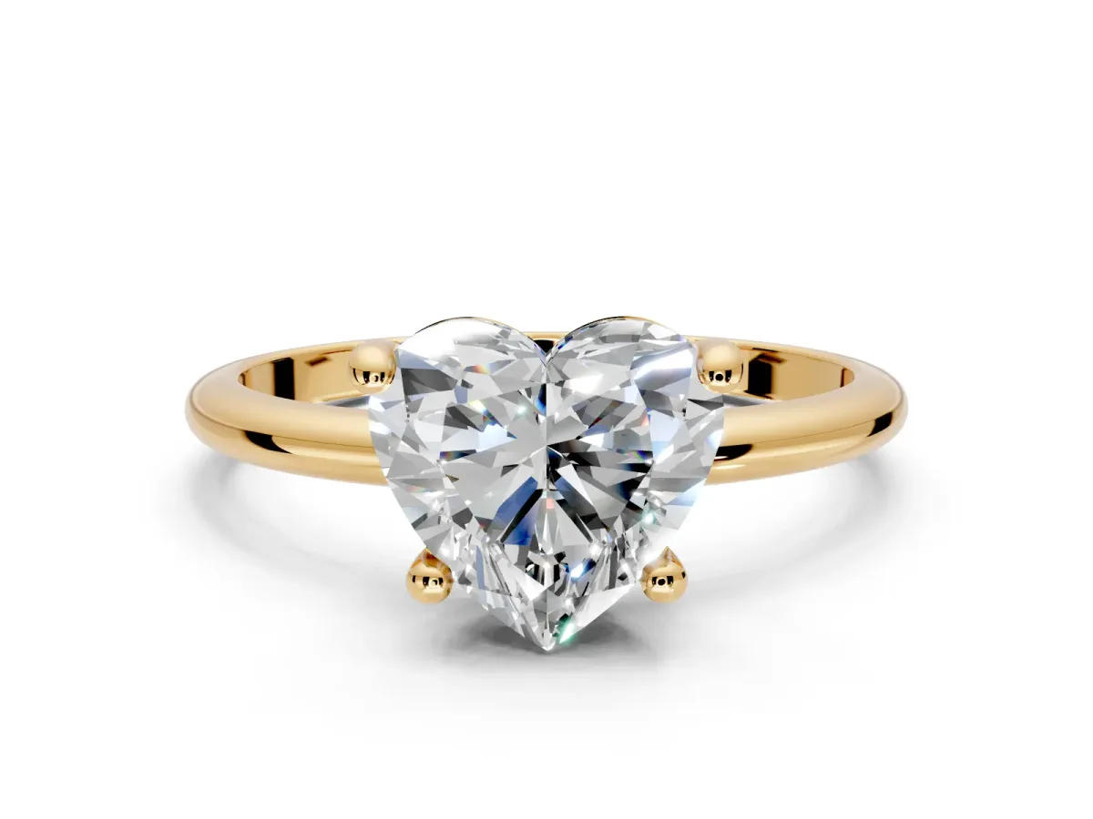 Minimalist Solitaire Engagement Ring Setting for Heart-Shaped Center with Thin Band and Prong Head in Yellow Gold