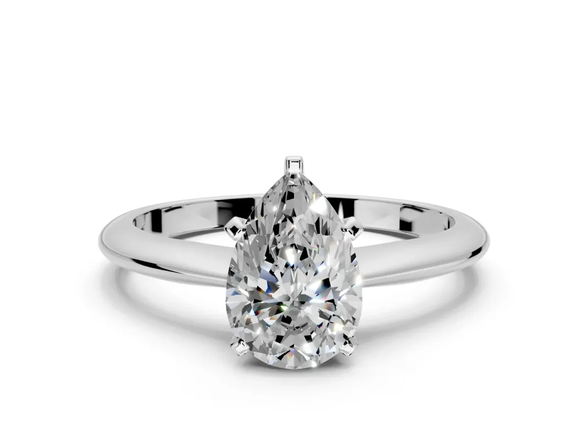 Solitaire Engagement Ring Setting for Pear-Shaped Center with Knife Ridge Band and Claw Prong Head in Sterling Silver