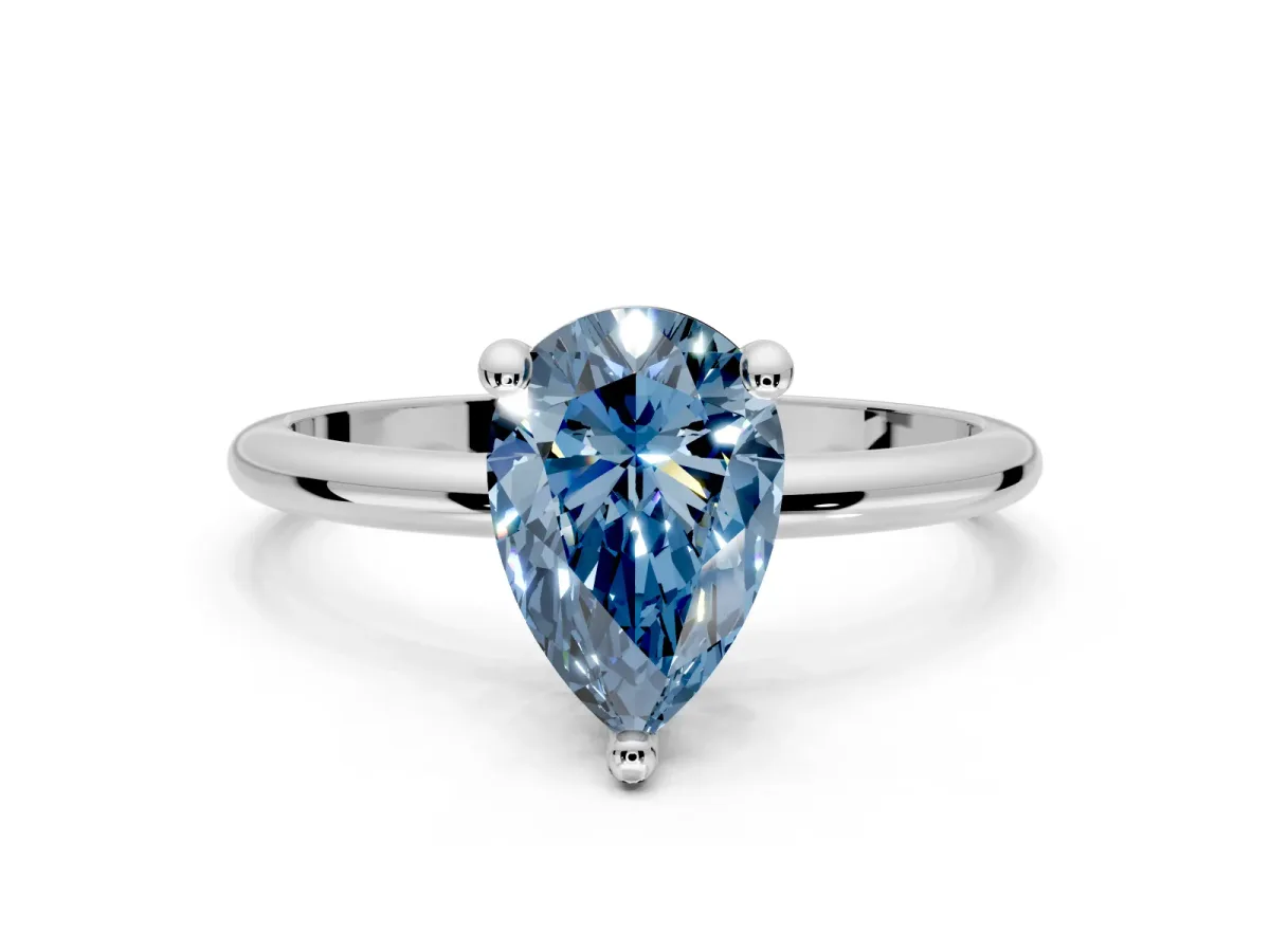 Minimalist Solitaire Engagement Ring Setting for Fancy Blue Pear-Shaped Center with Thin Band and Prong Head in Sterling Silver