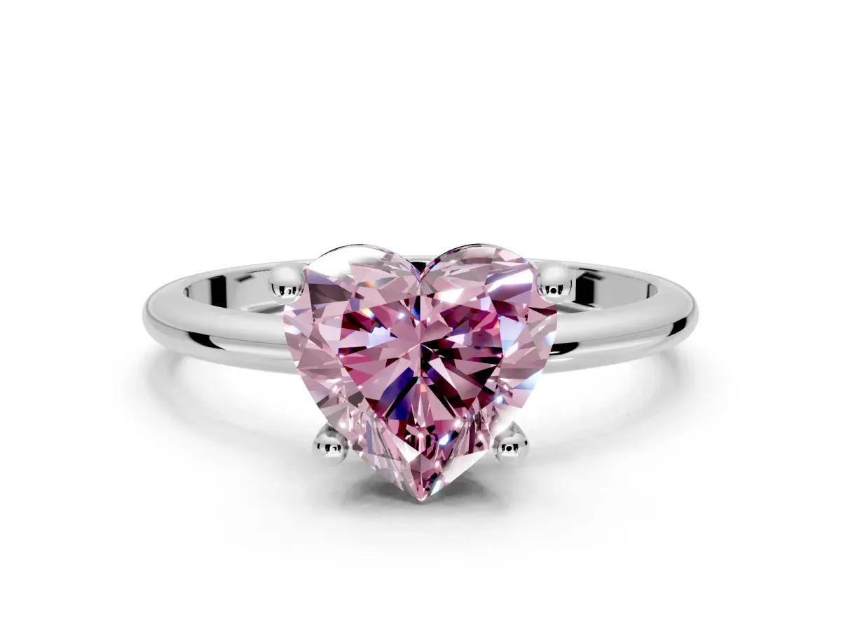 Minimalist Solitaire Engagement Ring Setting for Fancy Pink Heart-Shaped Center with Thin Band and Prong Head in White Gold