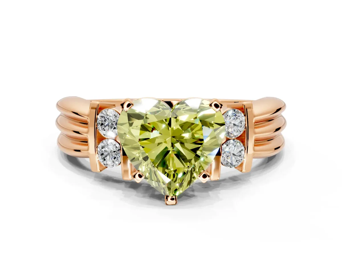 Solitaire Engagement Ring Setting for Fancy Yellow Heart-Shaped Center with Grooved Bar Accent Band and Prong Head in Rose Gold
