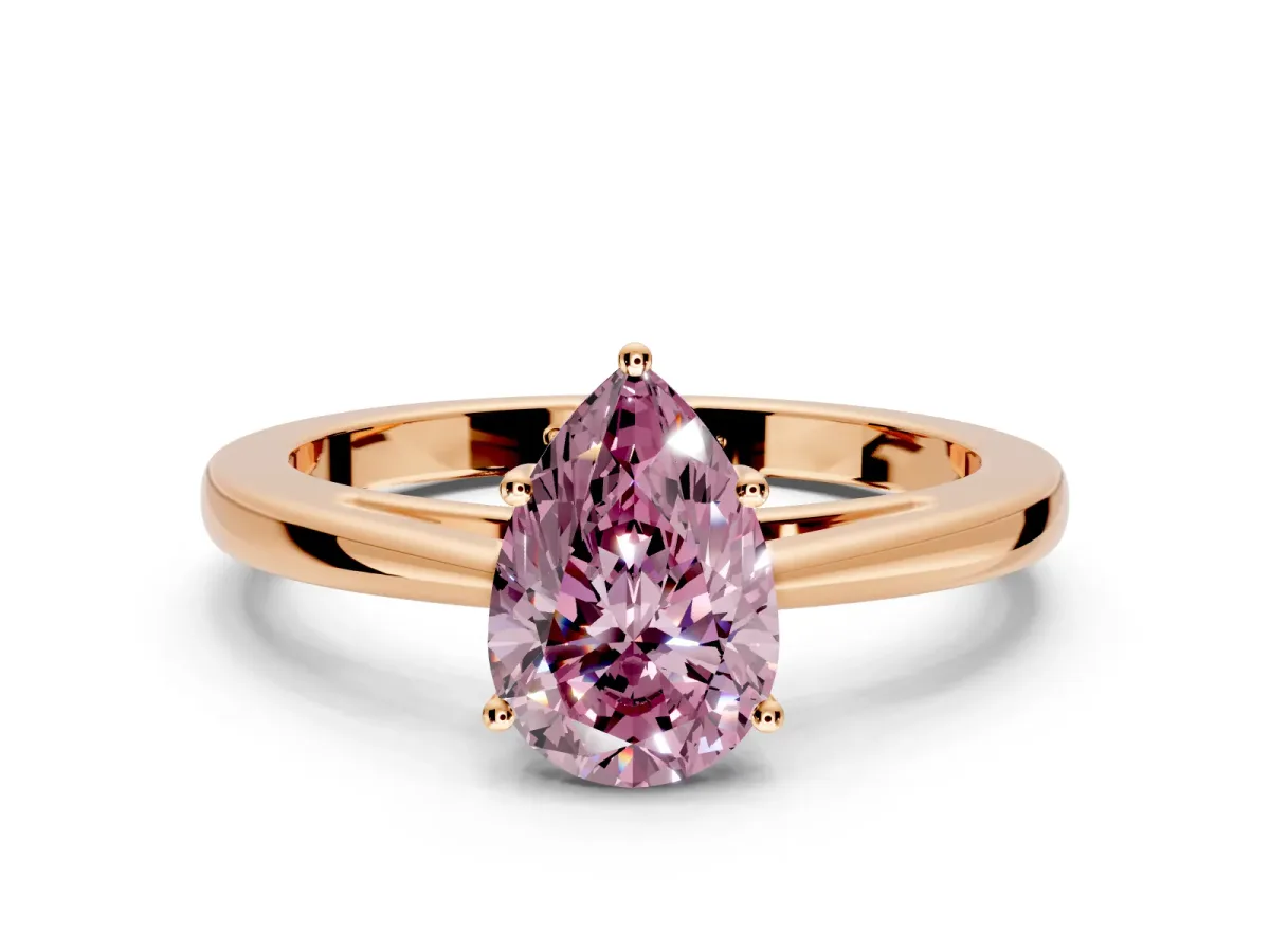 Solitaire Engagement Ring Setting for Fancy Pink Pear-Shaped Center with Open Cathedral Shoulders and Prong Head in Rose Gold