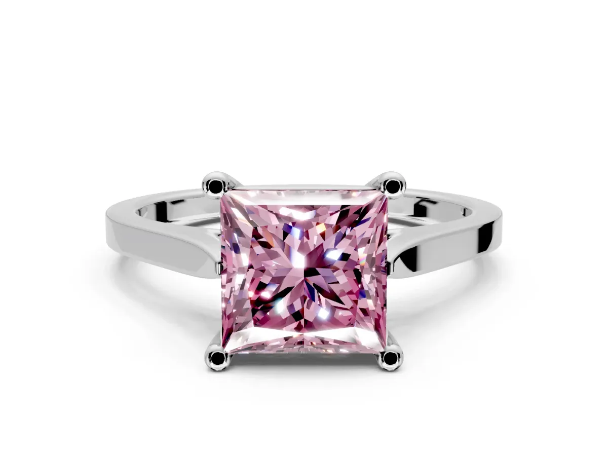 Solitaire Engagement Ring Setting for Fancy Pink Princess Cut Center with Tapered Shoulders and Prong Head in Platinum
