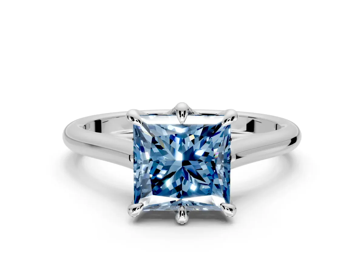 Solitaire Engagement Ring Setting for Fancy Blue Princess Cut Center with Cathedral Band and Prong Head in Sterling Silver