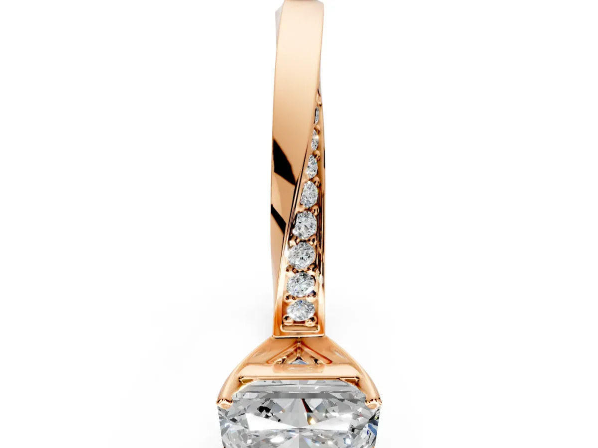 Side Accent Engagement Ring Setting for Radiant Cut Center with Accent Shoulders and Prong Head in Rose Gold