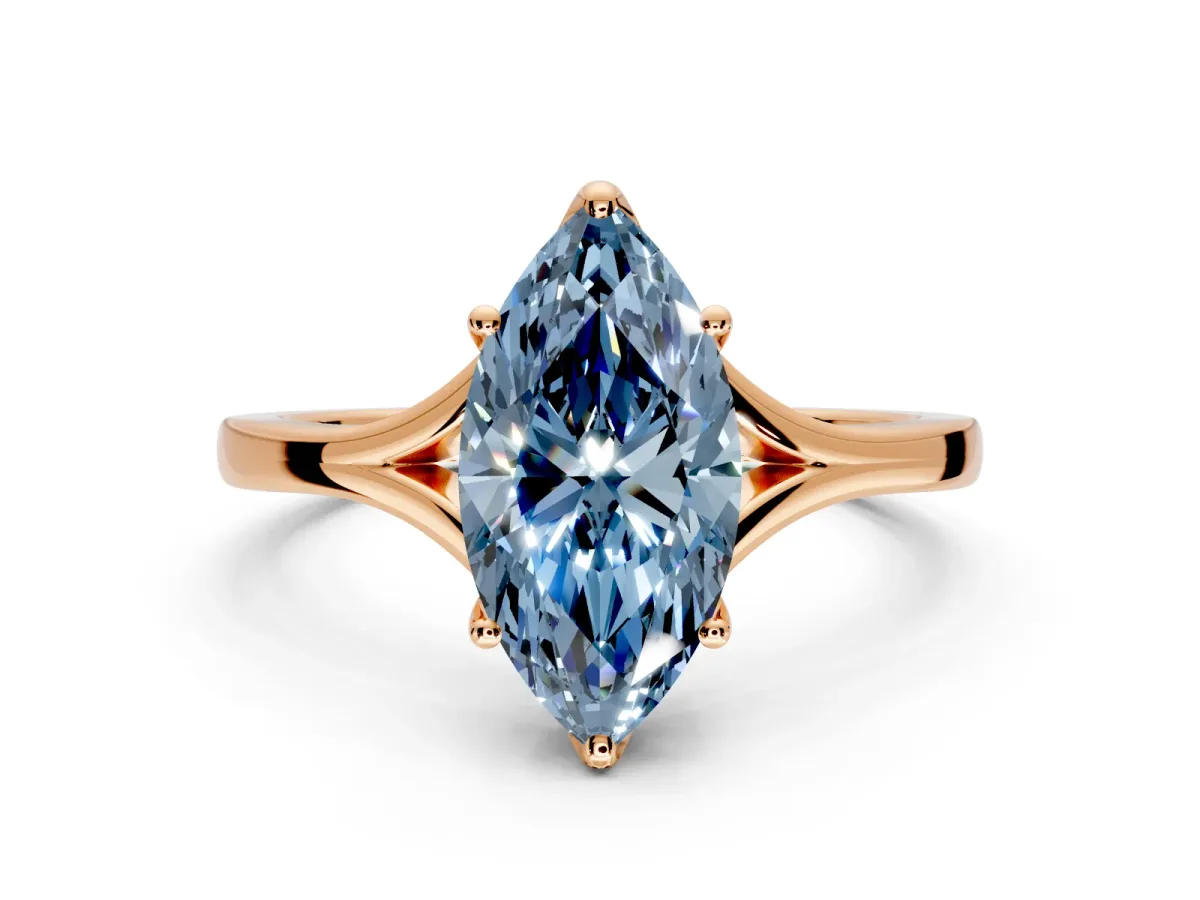 Solitaire Engagement Ring Setting for Fancy Blue Marquise Center with Plain Split Shank and Prong Head in Rose Gold