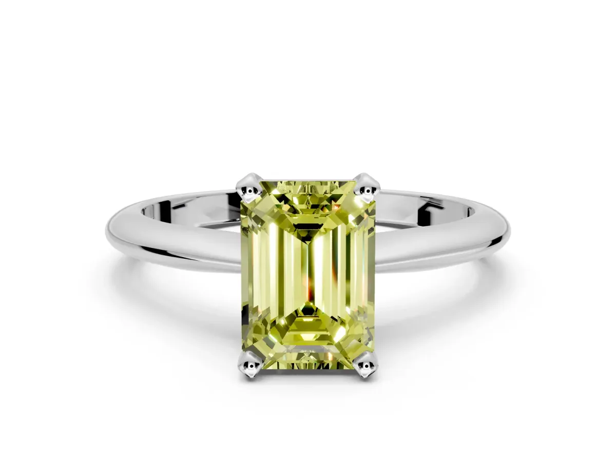 Solitaire Engagement Ring Setting for Fancy Yellow Emerald Cut Center with Knife Ridge Band and Claw Prong Head in Platinum