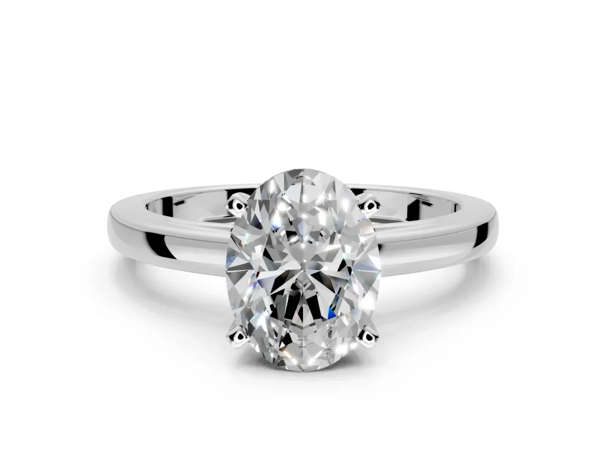 Solitaire Engagement Ring Setting for Oval Center with Basket Rail and Prong Head in Sterling Silver