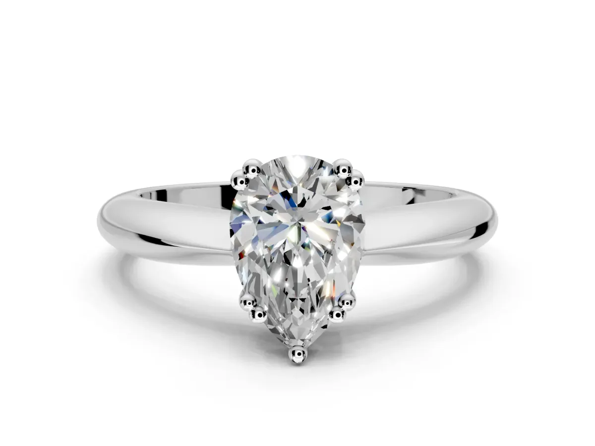 Solitaire Engagement Ring Setting for Pear-Shaped Center with Reverse Tapered Band and Prong Head in Platinum