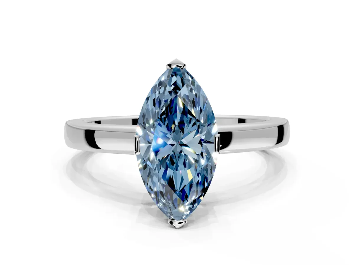 Solitaire Engagement Ring Setting for Fancy Blue Marquise Center with Plain Band and Flat Tab Prong Head in Sterling Silver