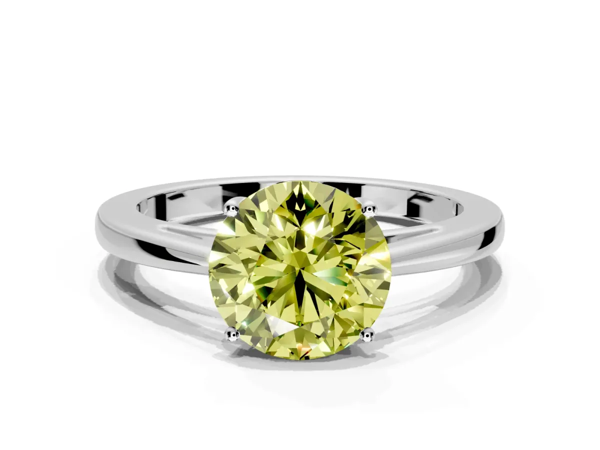 Solitaire Engagement Ring Setting for Fancy Yellow Round Cut Center with Open Cathedral Shoulders and Prong Head in Sterling Silver