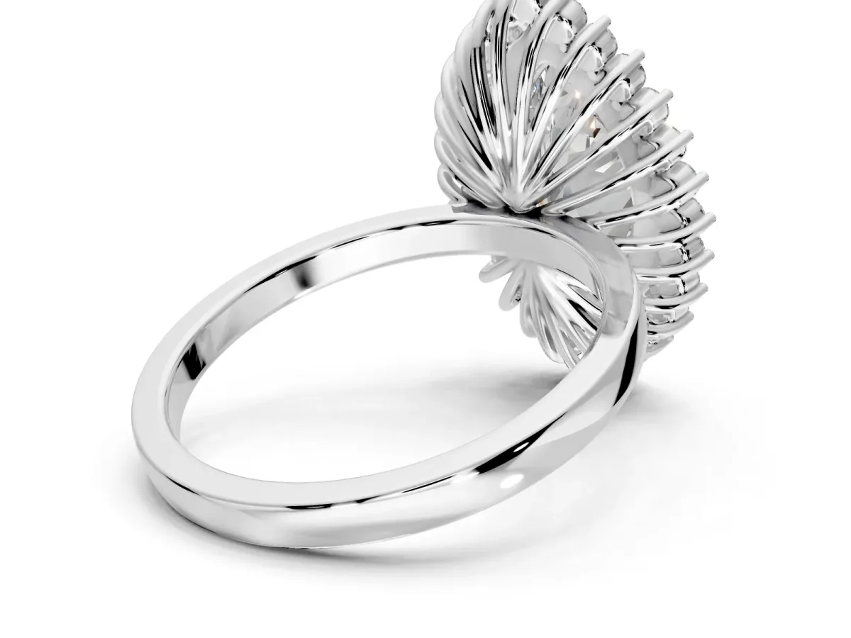 Halo Engagement Ring Setting for Marquise Center with Milgrain Bezel Rim, Plain Band and Prong Head in Sterling Silver