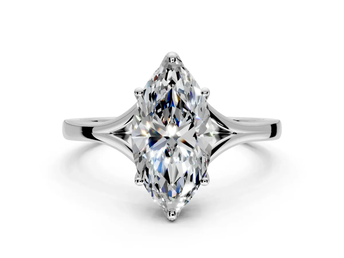 Solitaire Engagement Ring Setting for Marquise Center with Plain Split Shank and Prong Head in Platinum