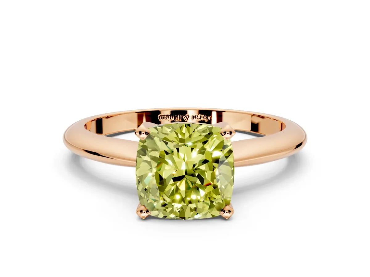 Solitaire Engagement Ring Setting for Fancy Yellow Cushion Cut Center with Knife Ridge Band and Claw Prong Head in Rose Gold