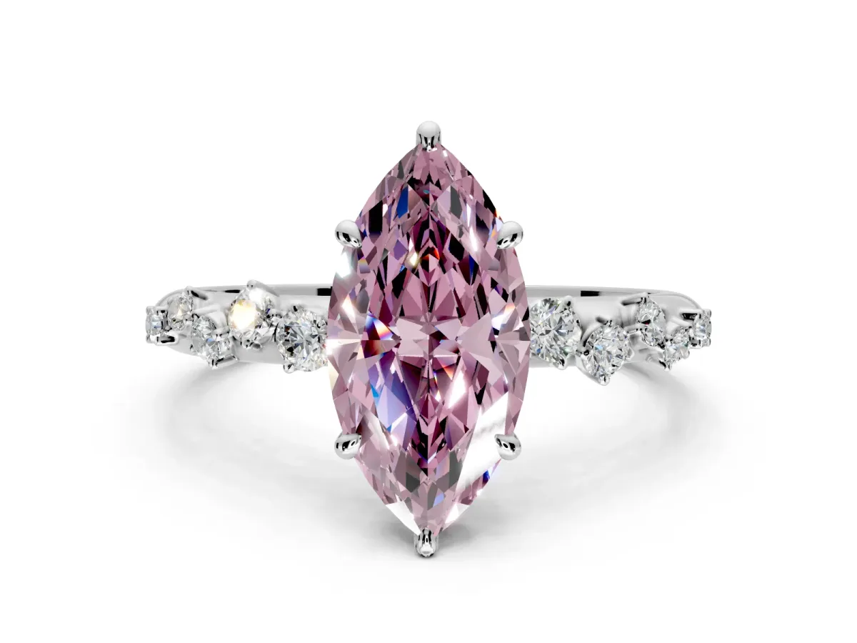 Cluster Engagement Ring Setting for Fancy Pink Marquise Center with Round Cut Accent Band and Prong Head in Platinum