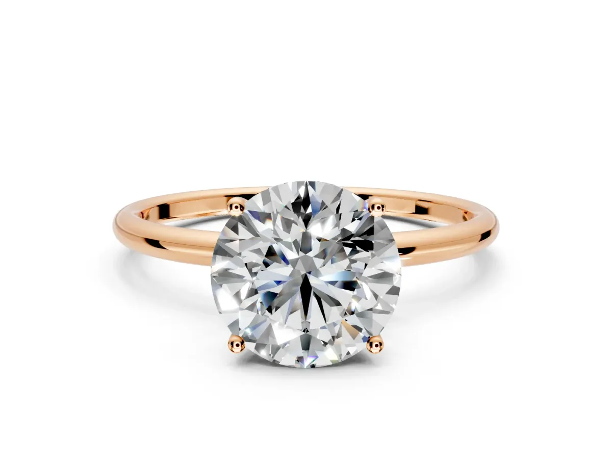Solitaire Engagement Ring Setting for Round Cut Center with Straight Thin Band and Prong Head in Rose Gold