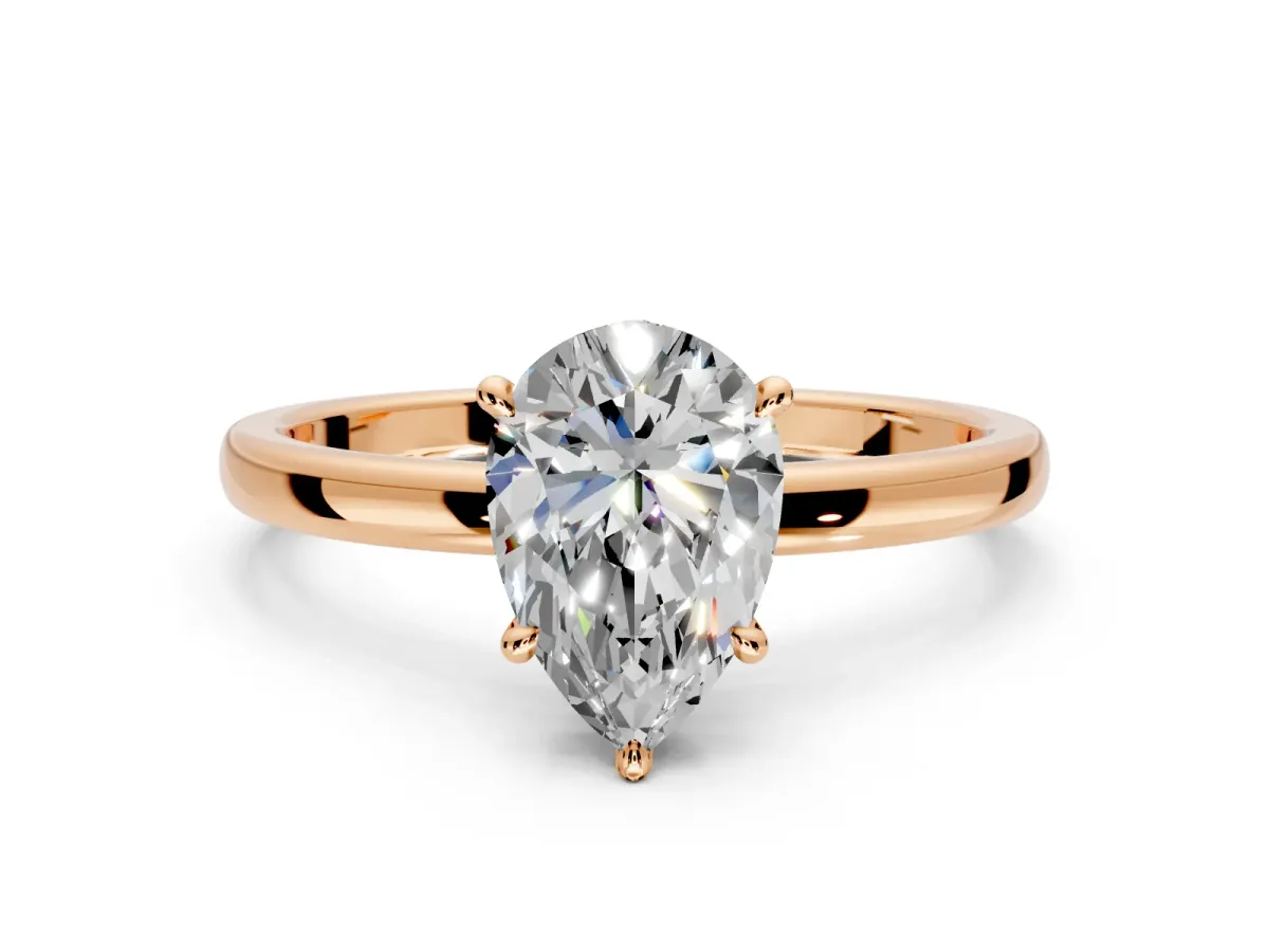 Hidden Halo Engagement Ring Setting for Pear-Shaped Center with Plain Band and Tall Prong Head in Rose Gold