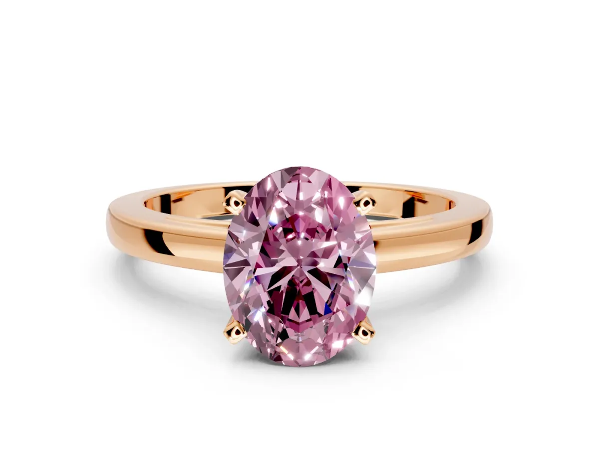 Solitaire Engagement Ring Setting for Fancy Pink Oval Center with Basket Rail and Prong Head in Rose Gold