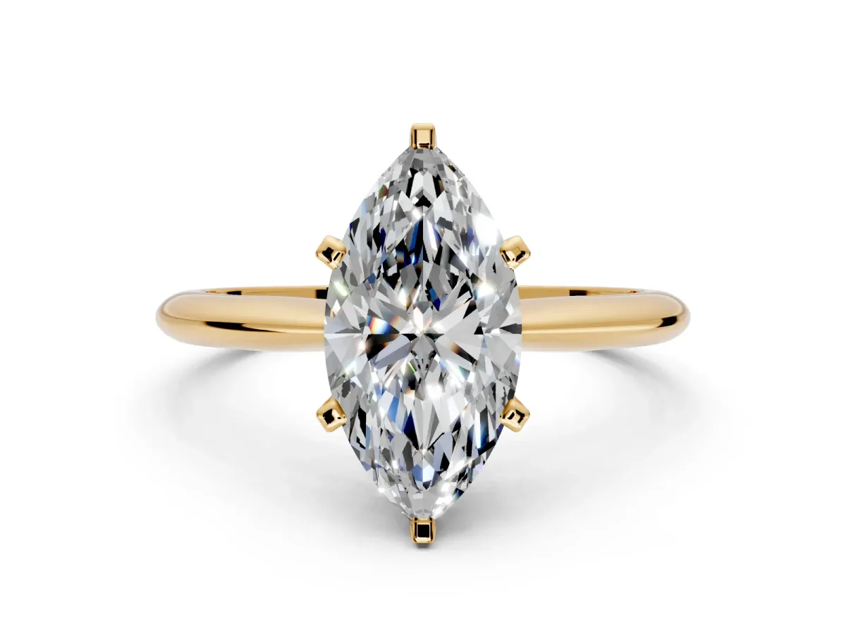 Solitaire Engagement Ring Setting for Marquise Center with Knife Ridge Band and Claw Prong Head in Yellow Gold