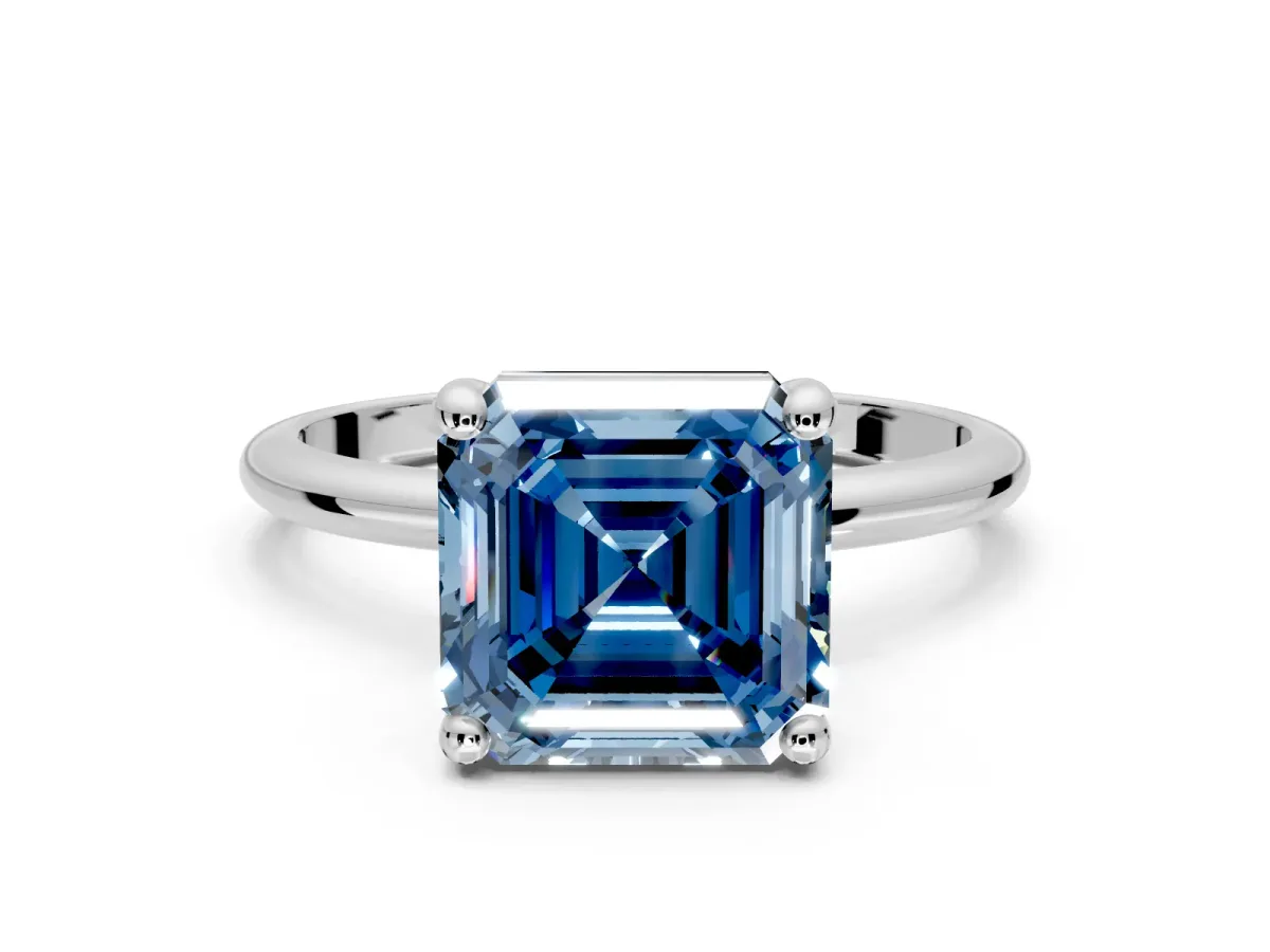 Minimalist Solitaire Engagement Ring Setting for Fancy Blue Asscher Cut Center with Thin Band and Prong Head in Platinum