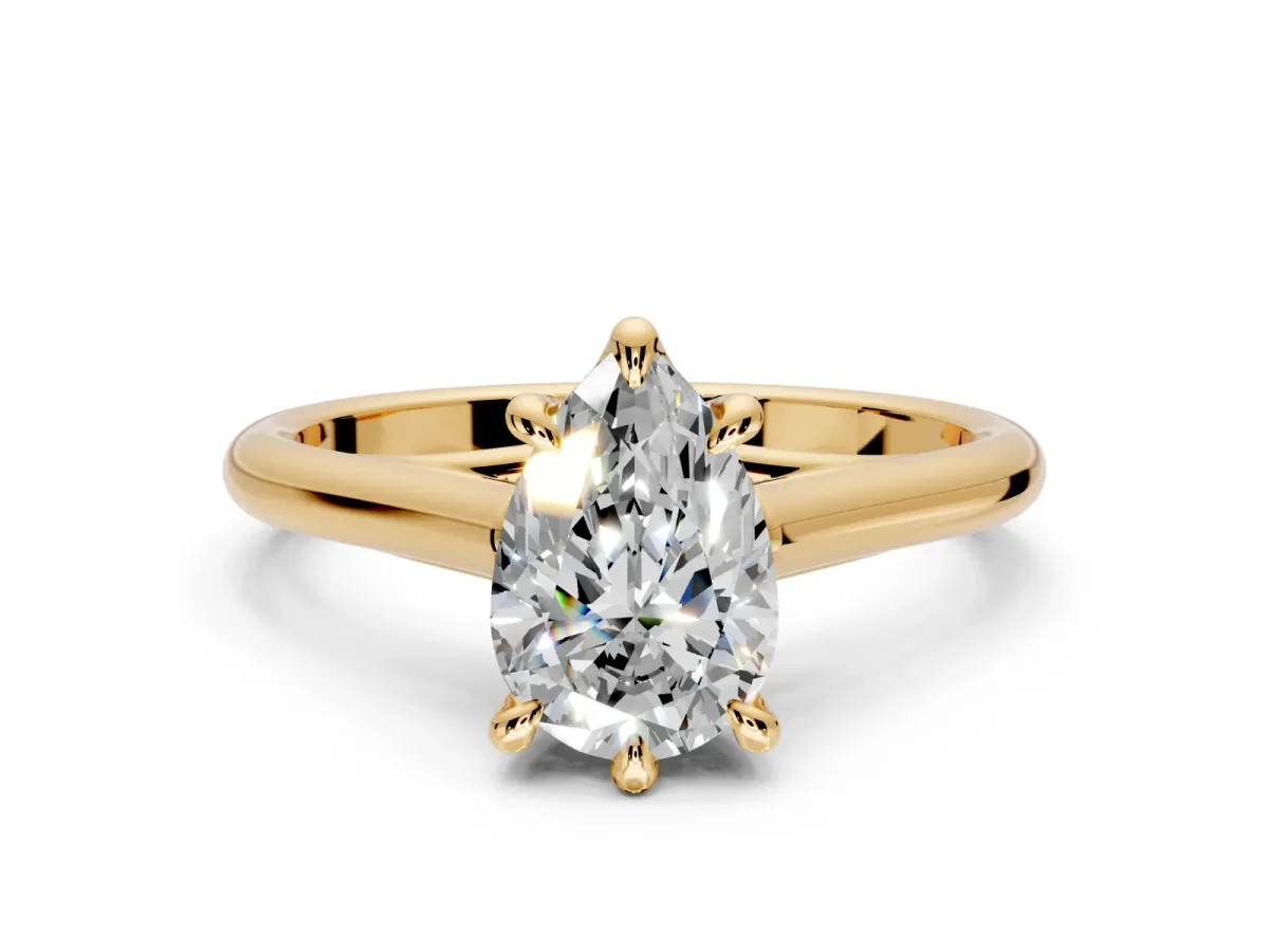 Solitaire Engagement Ring Setting for Pear-Shaped Center with Cathedral Band and Prong Head in Yellow Gold