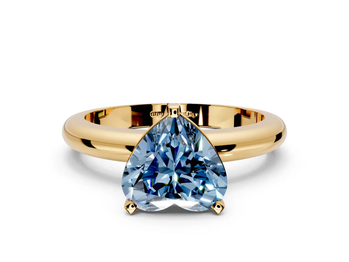 Solitaire Engagement Ring Setting for Fancy Blue Heart-Shaped Center with Wire Band and Prong Head in Yellow Gold