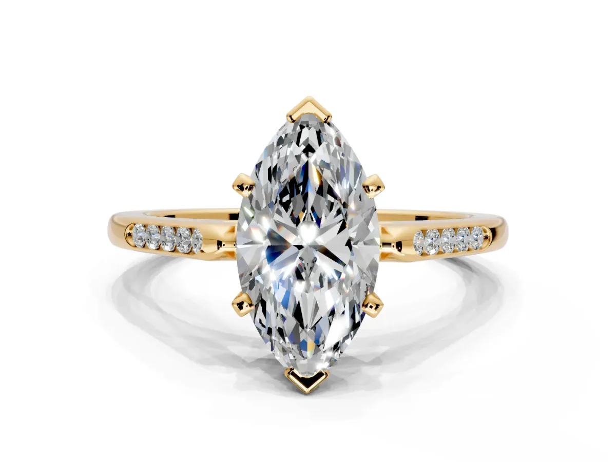 Solitaire Engagement Ring Setting for Marquise Center with Channel Accents and Prong Head in Yellow Gold