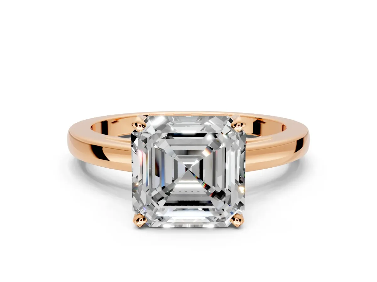 Solitaire Engagement Ring Setting for Asscher Cut Center with Basket Rail and Prong Head in Rose Gold