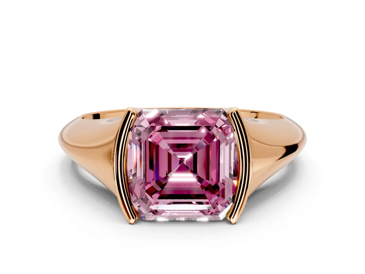 Tension Engagement Ring Setting for Fancy Pink Asscher Cut Center with Wide Tapered Band and Tension Head in Rose Gold