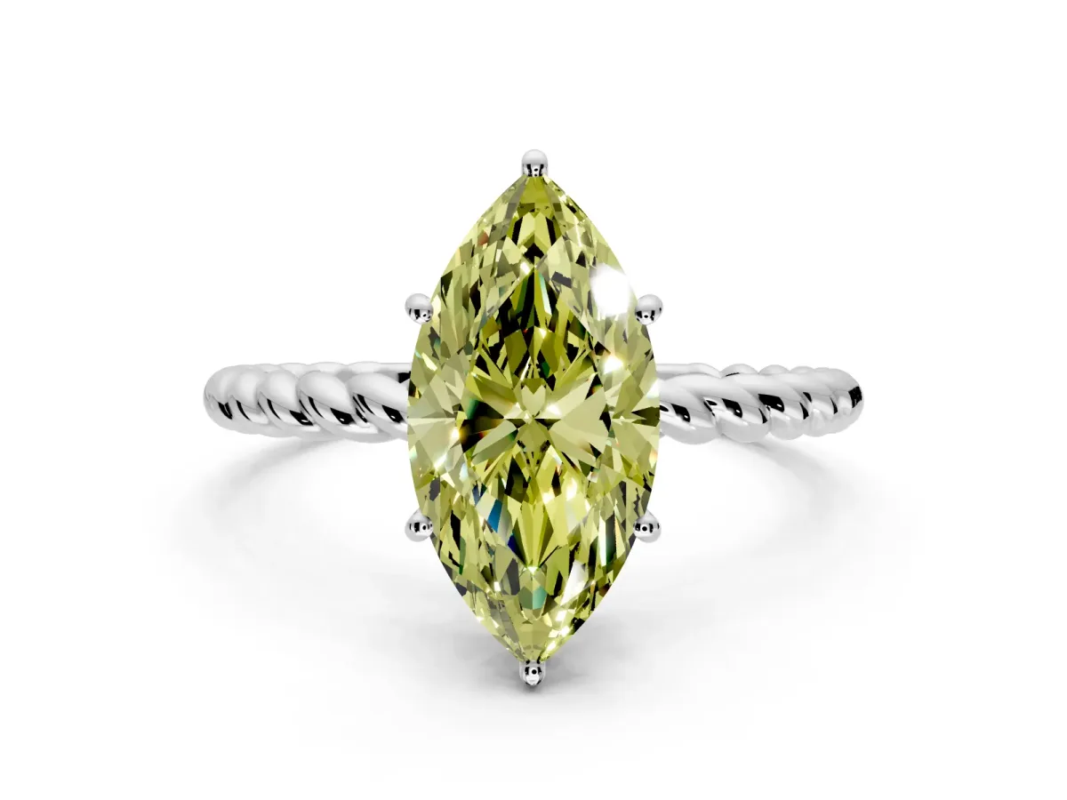 Solitaire Engagement Ring Setting for Fancy Yellow Marquise Center with Plain Twisted Rope Band and Prong Head in Sterling Silver