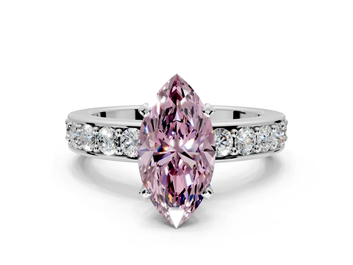 Solitaire Engagement Ring Setting for Fancy Pink Marquise Center with Channel-Set Accents and Prong Head in White Gold
