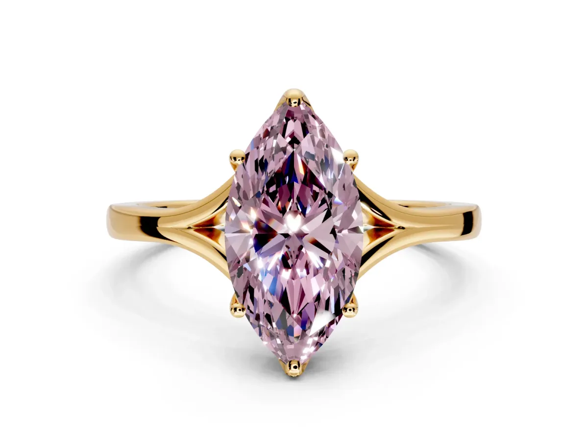 Solitaire Engagement Ring Setting for Fancy Pink Marquise Center with Plain Split Shank and Prong Head in Yellow Gold