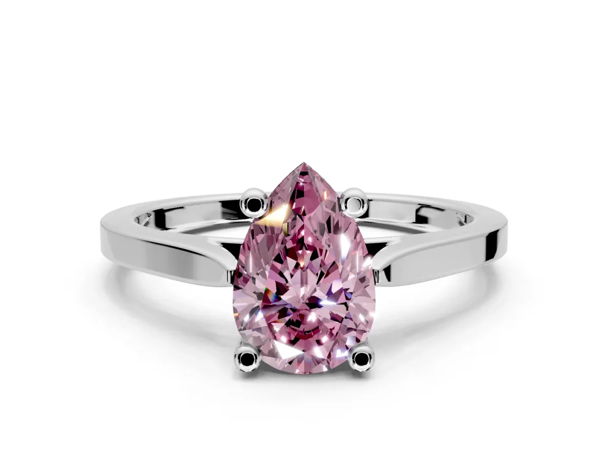 Solitaire Engagement Ring Setting for Fancy Pink Pear-Shaped Center with Tapered Shoulders and Prong Head in Sterling Silver