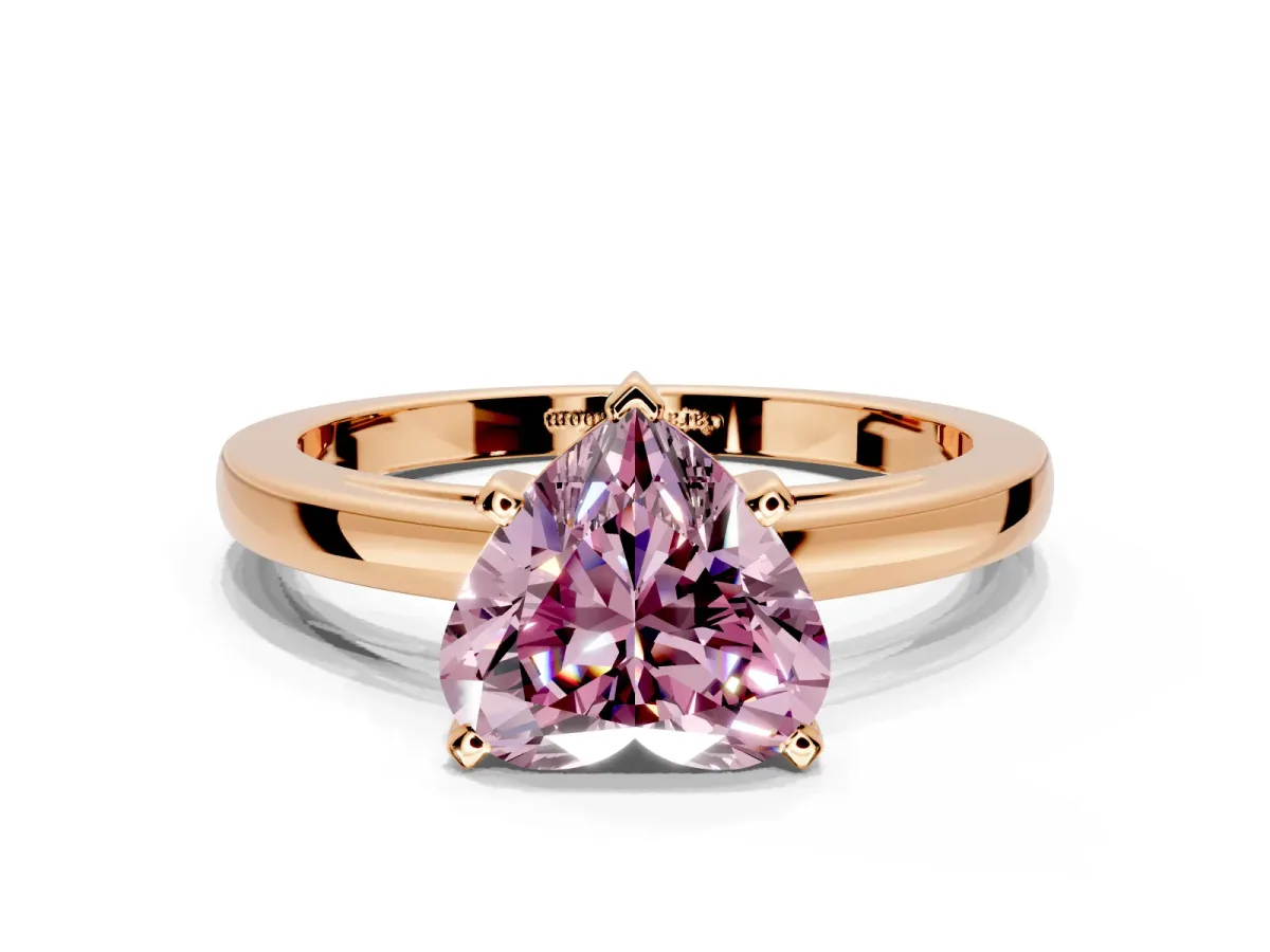 Solitaire Engagement Ring Setting for Fancy Pink Heart-Shaped Center with Basket Rail and Prong Head in Rose Gold