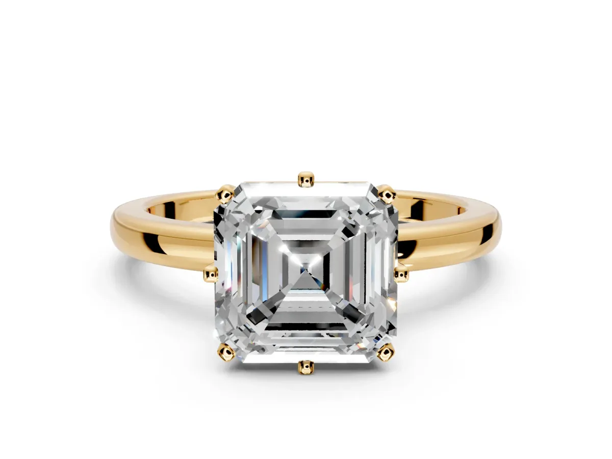 Solitaire Engagement Ring Setting for Asscher Cut Center with Plain Band and Tulip Prong Head in Yellow Gold