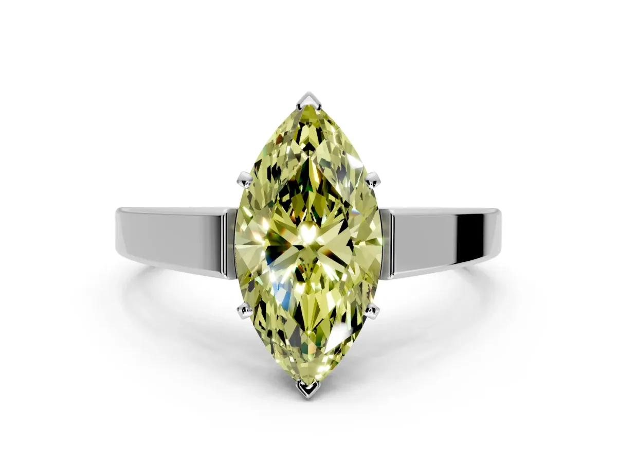 Solitaire Engagement Ring Setting for Fancy Yellow Marquise Center with Tapered Split Shoulders and Prong Head in Sterling Silver
