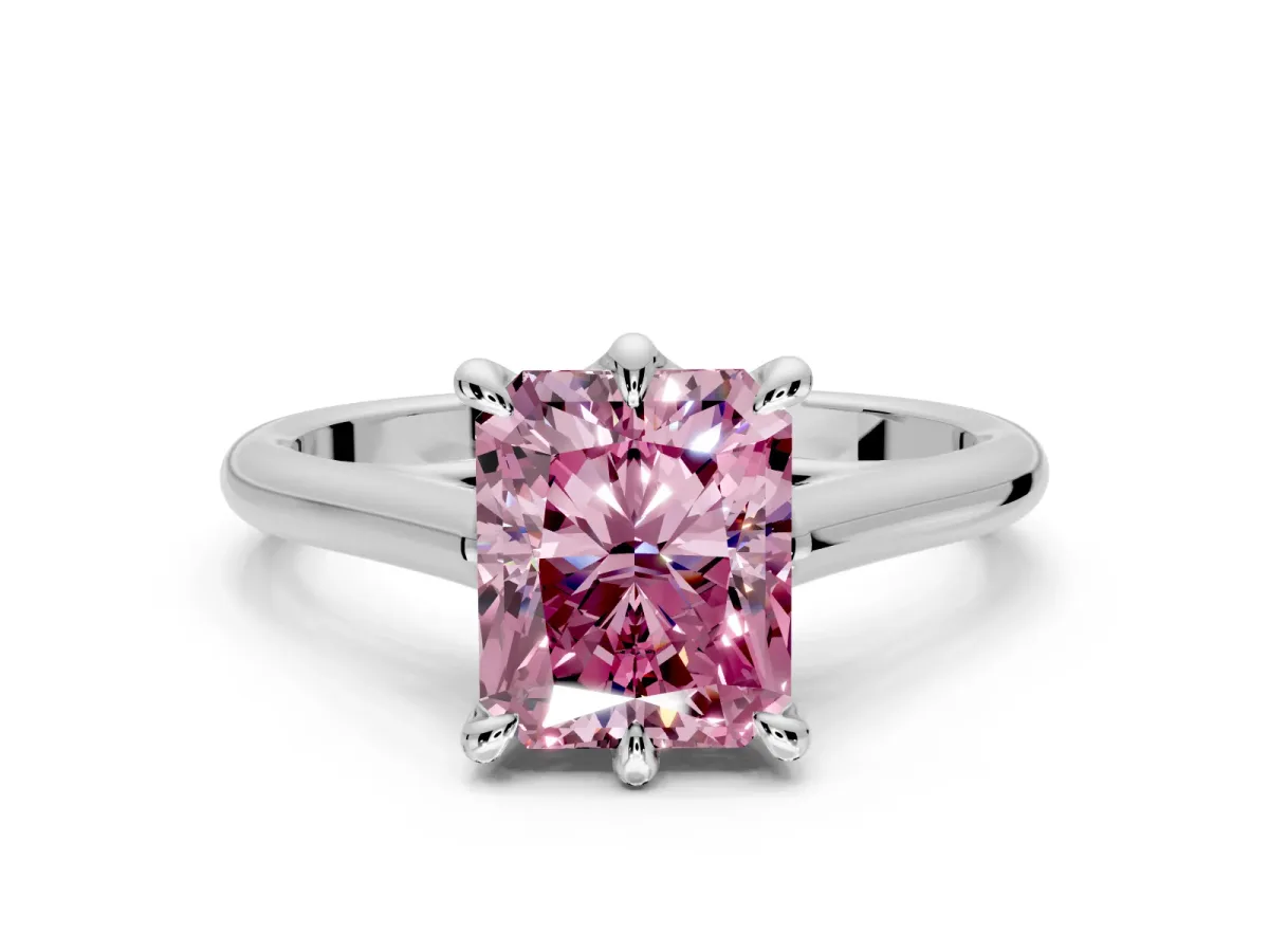 Solitaire Engagement Ring Setting for Fancy Pink Radiant Cut Center with Cathedral Band and Prong Head in Platinum