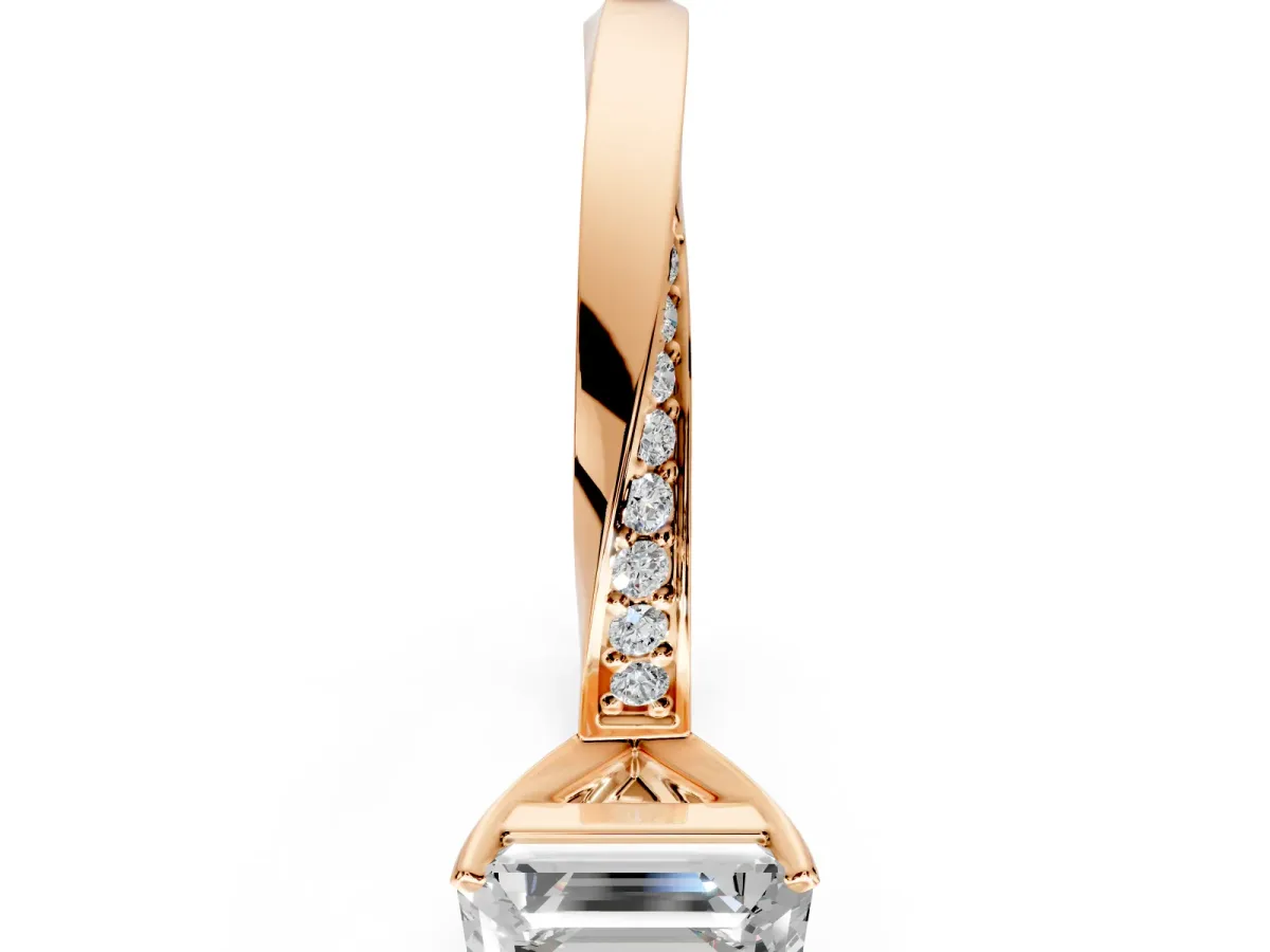 Side Accent Engagement Ring Setting for Emerald Cut Center with Accent Shoulders and Prong Head in Rose Gold