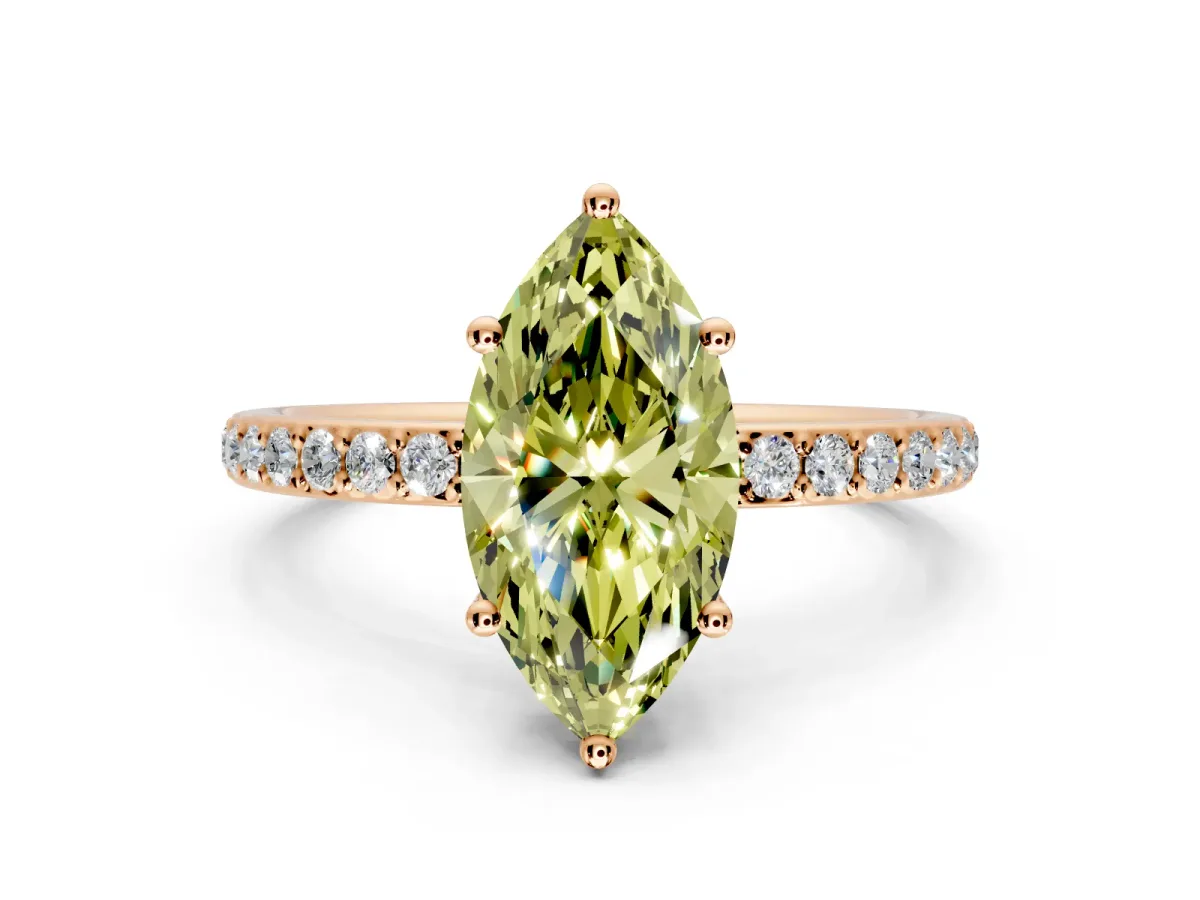 Solitaire Engagement Ring Setting for Fancy Yellow Marquise Center with Fine Pave Band and Prong Head in Rose Gold