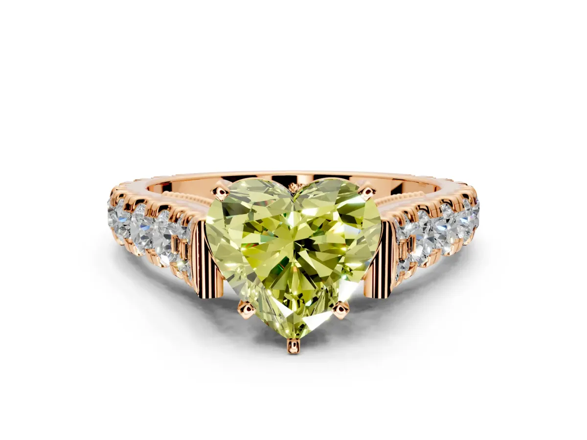 Solitaire Engagement Ring Setting for Fancy Yellow Heart-Shaped Center with Pave Cathedral Shoulders and Prong Head in Rose Gold