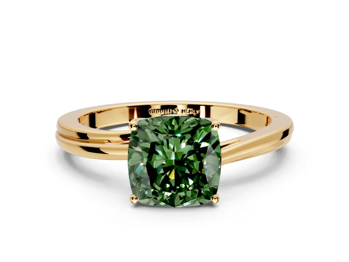 Solitaire Engagement Ring Setting for Fancy Green Cushion Cut Center with Plain Bypass Twist Band and Prong Head in Yellow Gold
