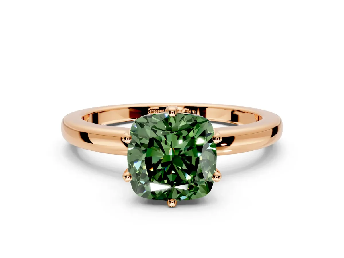 Solitaire Engagement Ring Setting for Fancy Green Cushion Cut Center with Plain Band and Tulip Prong Head in Rose Gold